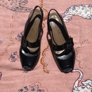 Black Anyi Lu Tulip Shoes with Belt Buckle Accent